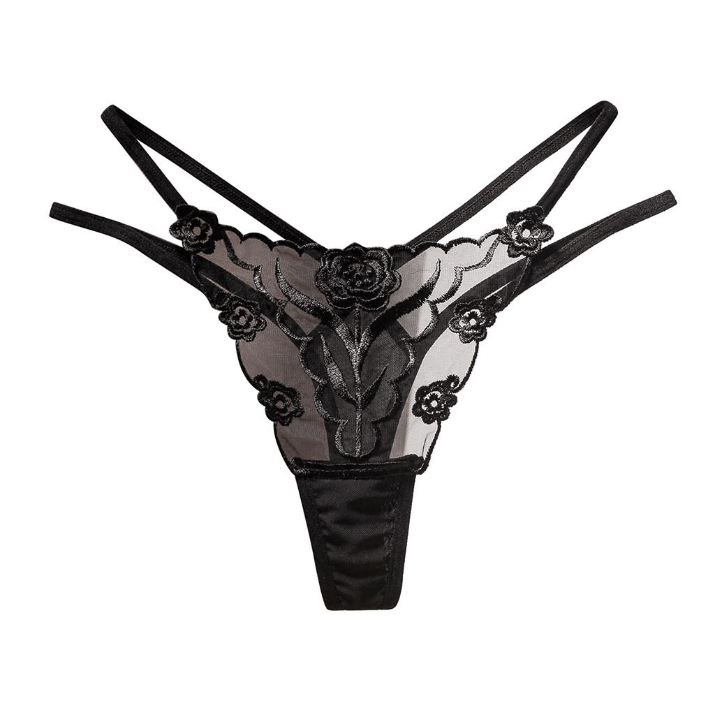 Sexy Embroidery Lace G-String Solid Color Flower Print Thongs Seamless Open Crotch T Back Embroidery Lingerie For Ladies