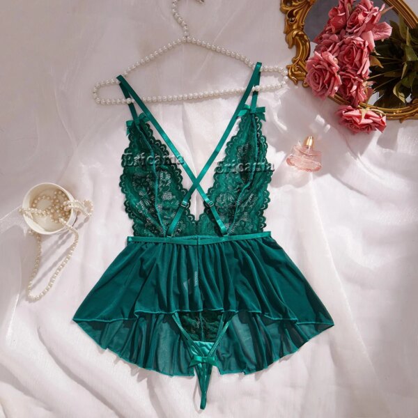 2024 Sexy Lingerie Crotchless Lace Bra And Panty Underwear Set Women Lace Costumes Open Bra Underwear Sexy Bodysuit Dress Women