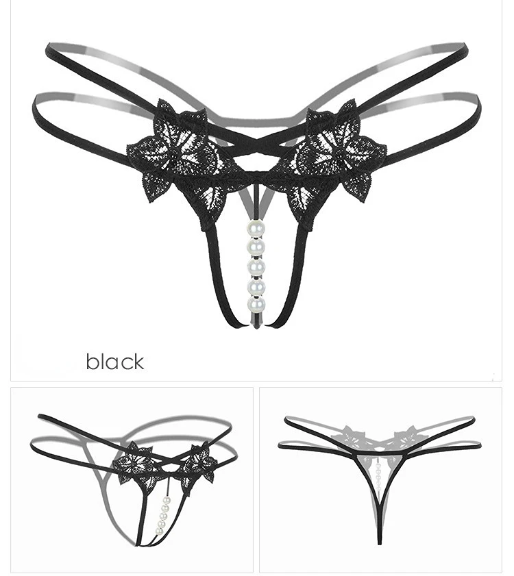 Poblador Sexy Lingerie Women's Panties Lace G-strings Crotch Opening Thongs Temptation Erotic Women Underwear See-Through Pantys