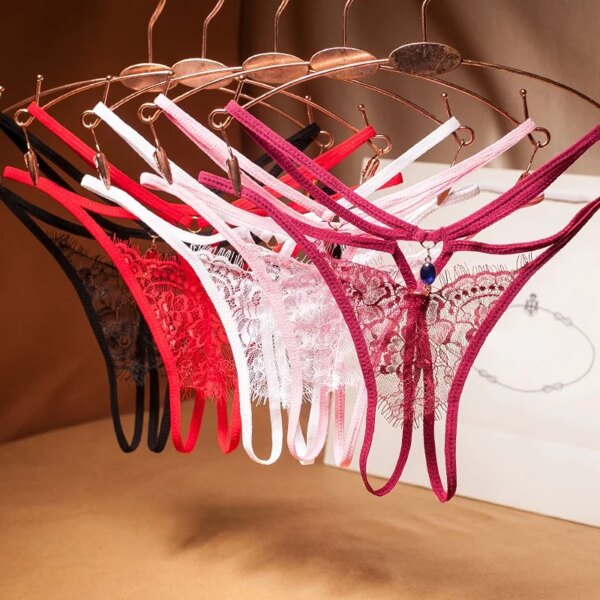 Sexy Lingerie Women's Panties Lace G-strings Crotch Opening Thongs Temptation Erotic Women Underwear See-Through Pantys
