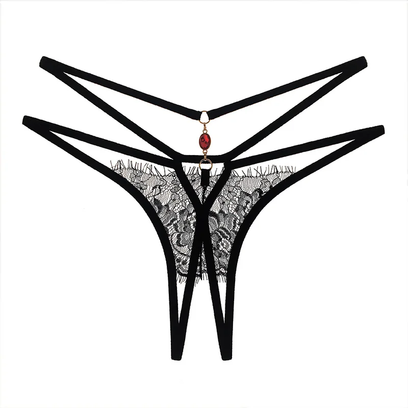 Poblador Sexy Lingerie Women's Panties Lace G-strings Crotch Opening Thongs Temptation Erotic Women Underwear See-Through Pantys