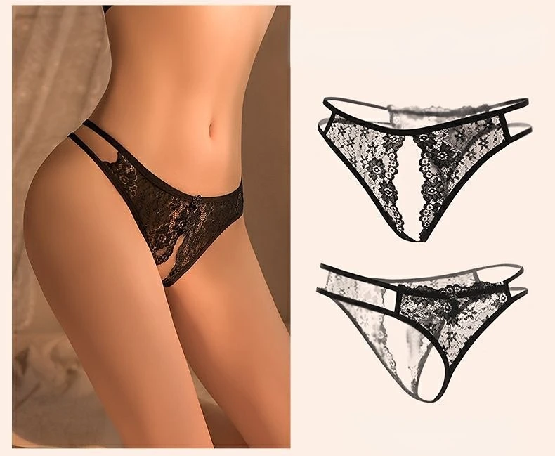 Poblador Sexy Lingerie Women's Panties Lace G-strings Crotch Opening Thongs Temptation Erotic Women Underwear See-Through Pantys