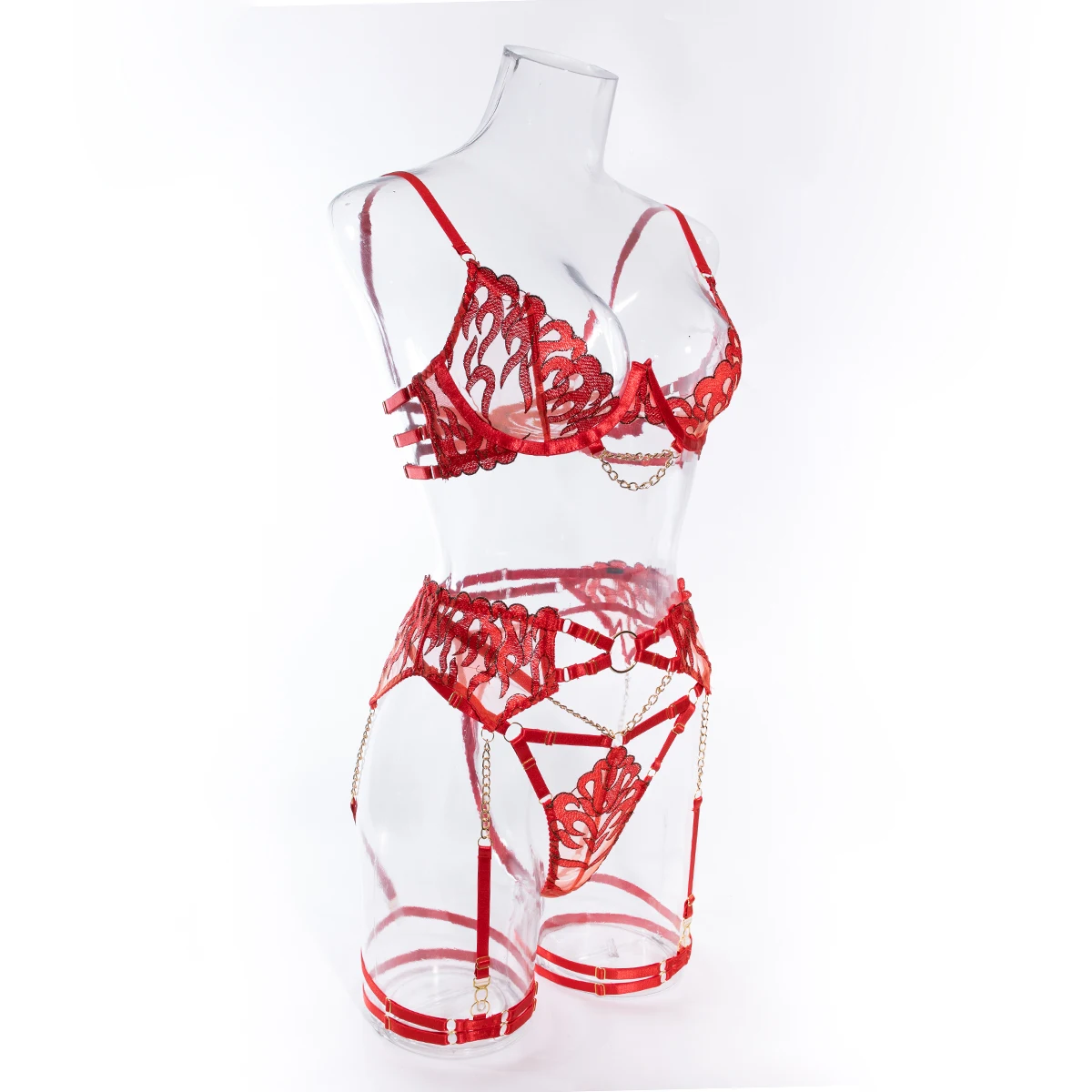 Yimunancy Gothic Floral Embroidery Chain Lingerie Set Women Vintage Erotic Bra + Panty Underwear Set Sexy Garter Kit Yimunancy Gothic Floral Embroidery Chain Lingerie Set Women Vintage Erotic Bra + Panty Underwear Set Sexy Garter Kit