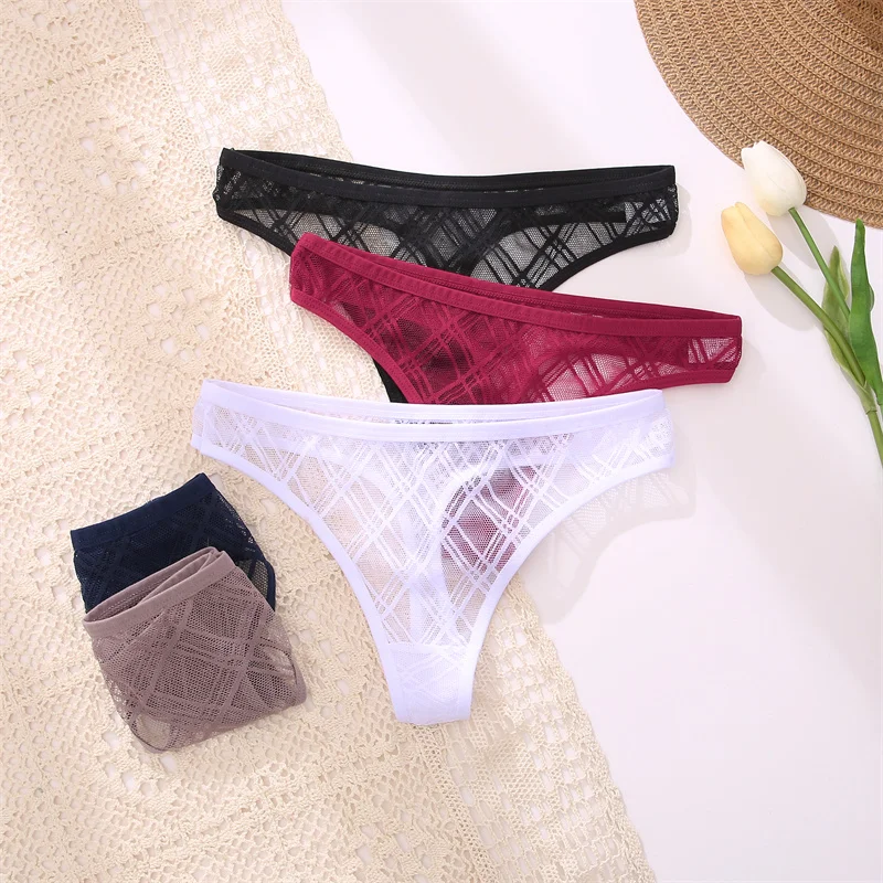 3PCS/Set M-XL G-string Panties Perspective Women Underwear Sexy Low-Waist Female Underpants Thong Solid Color Panties Lingerie