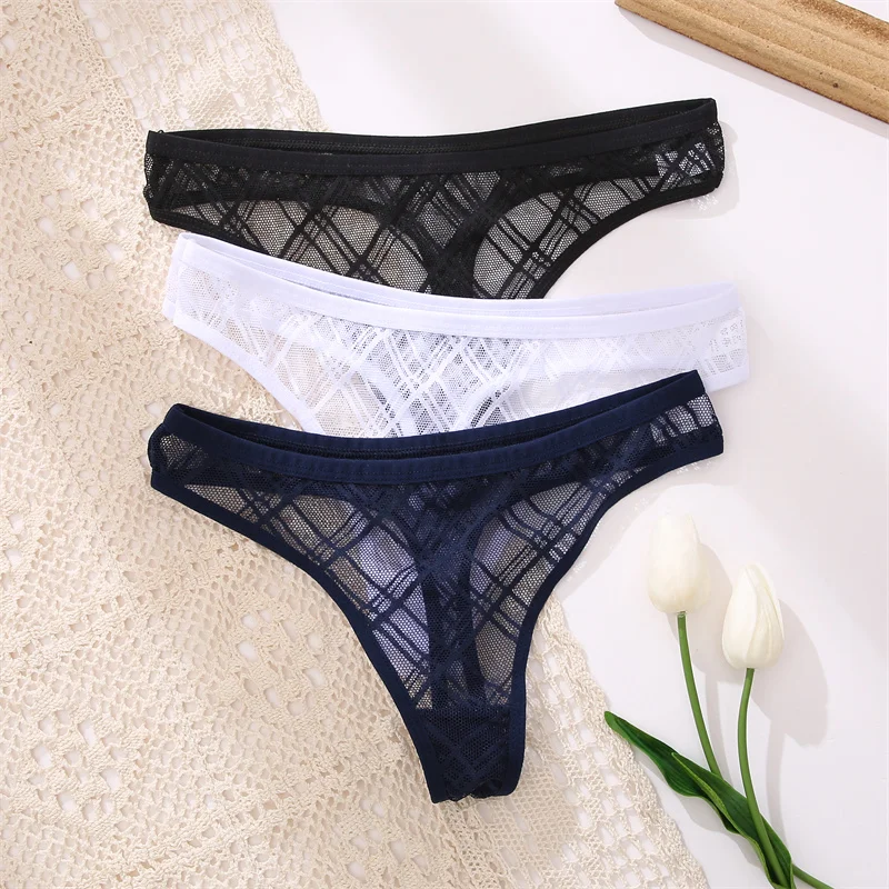 3PCS/Set M-XL G-string Panties Perspective Women Underwear Sexy Low-Waist Female Underpants Thong Solid Color Panties Lingerie