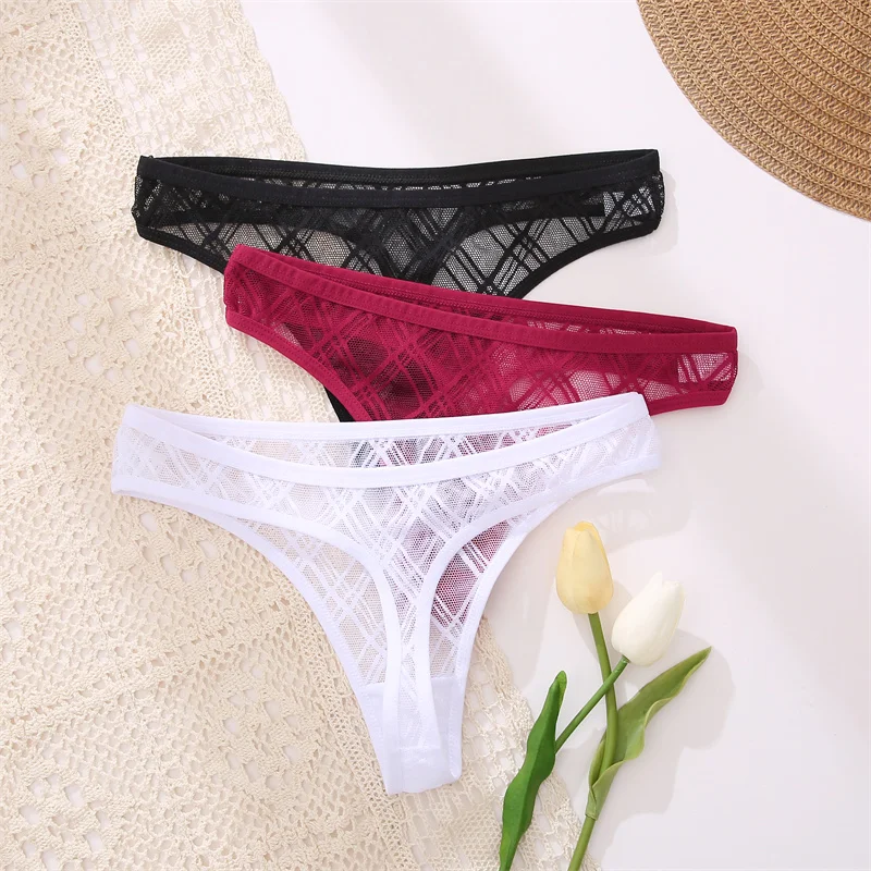 3PCS/Set M-XL G-string Panties Perspective Women Underwear Sexy Low-Waist Female Underpants Thong Solid Color Panties Lingerie