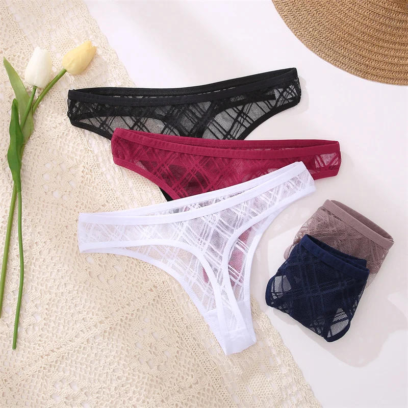 3PCS/Set M-XL G-string Panties Perspective Women Underwear Sexy Low-Waist Female Underpants Thong Solid Color Panties Lingerie