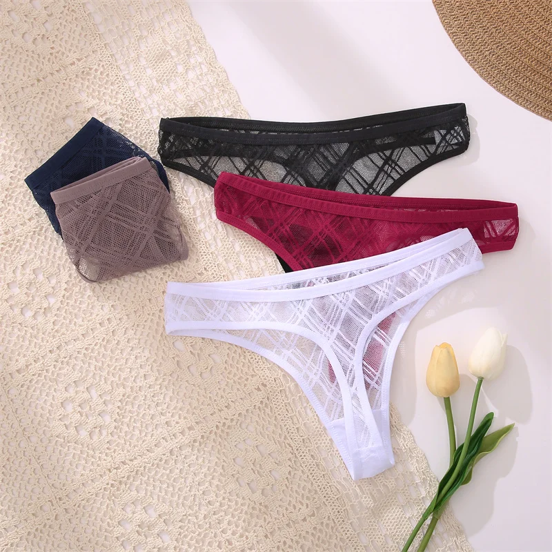 3PCS/Set M-XL G-string Panties Perspective Women Underwear Sexy Low-Waist Female Underpants Thong Solid Color Panties Lingerie