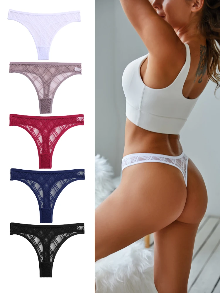 3PCS/Set M-XL G-string Panties Perspective Women Underwear Sexy Low-Waist Female Underpants Thong Solid Color Panties Lingerie