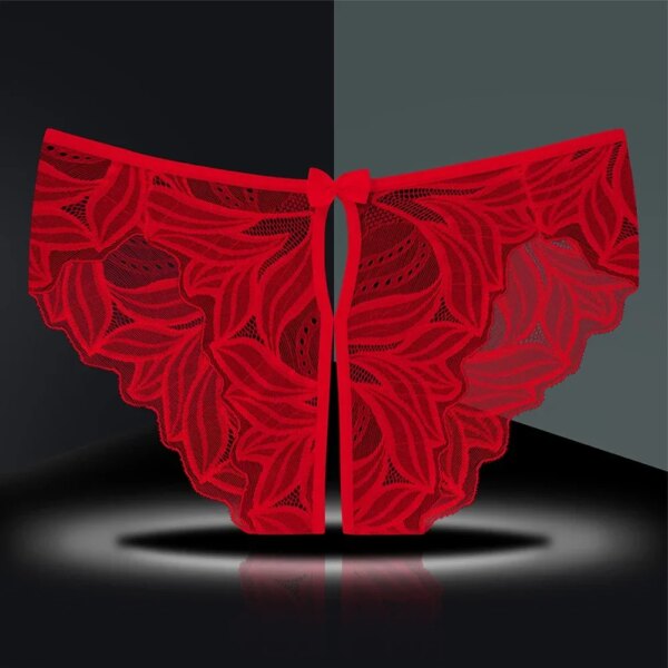 Sexy Women Low Rise Panties Open Crothless Underwear Erotic Lingerie Lace Hollow Out Crotchless Ladies Breathable Underpants