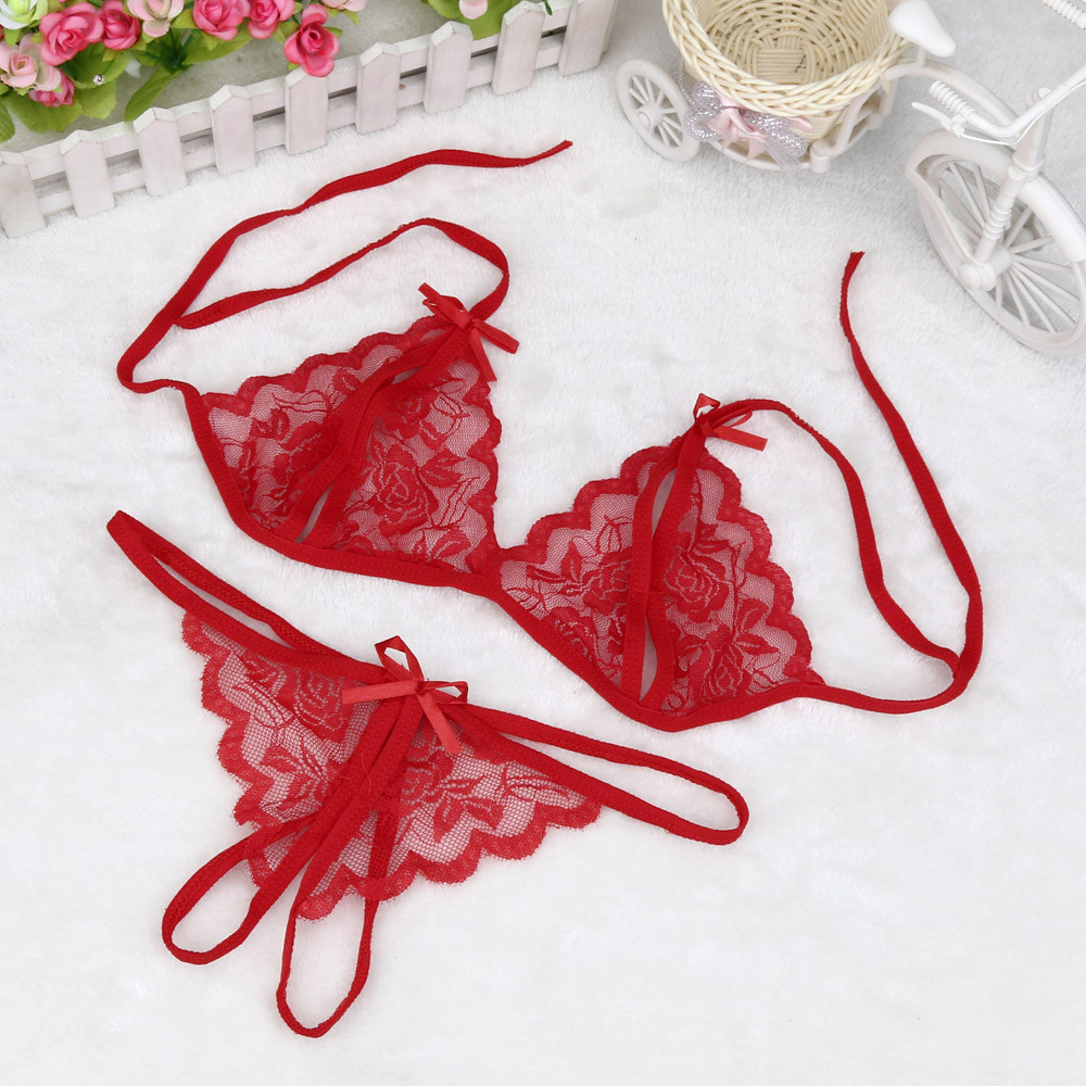 Sexy Lace Bra Briefs Set Women Wire Free Lingerie Hollow Out G-String Underwear Set Transparent Seamless Intimate Lingerie Set