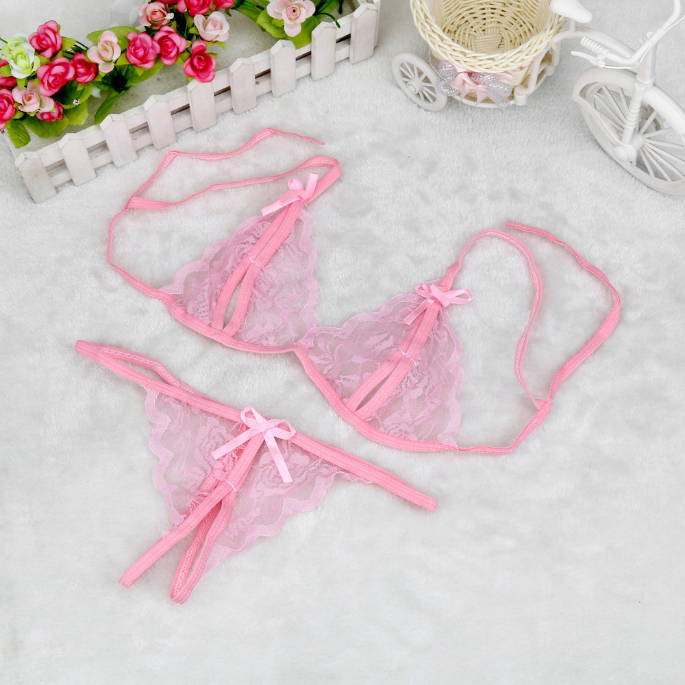 Sexy Lace Bra Briefs Set Women Wire Free Lingerie Hollow Out G-String Underwear Set Transparent Seamless Intimate Lingerie Set