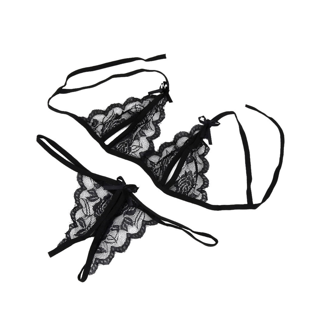 Sexy Lace Bra Briefs Set Women Wire Free Lingerie Hollow Out G-String Underwear Set Transparent Seamless Intimate Lingerie Set