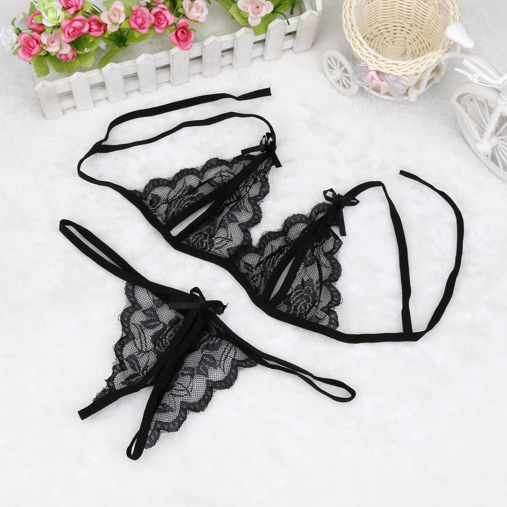 Sexy Lace Bra Briefs Set Women Wire Free Lingerie Hollow Out G-String Underwear Set Transparent Seamless Intimate Lingerie Set