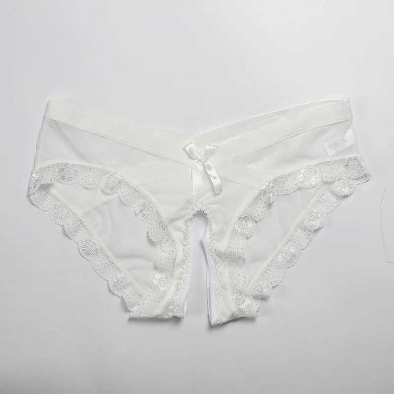 New Sexy Lingerie Crotch Opening Women's Panties Thong See-Through Underwear Lace Female Briefs Mid Rise Ladies Underpants