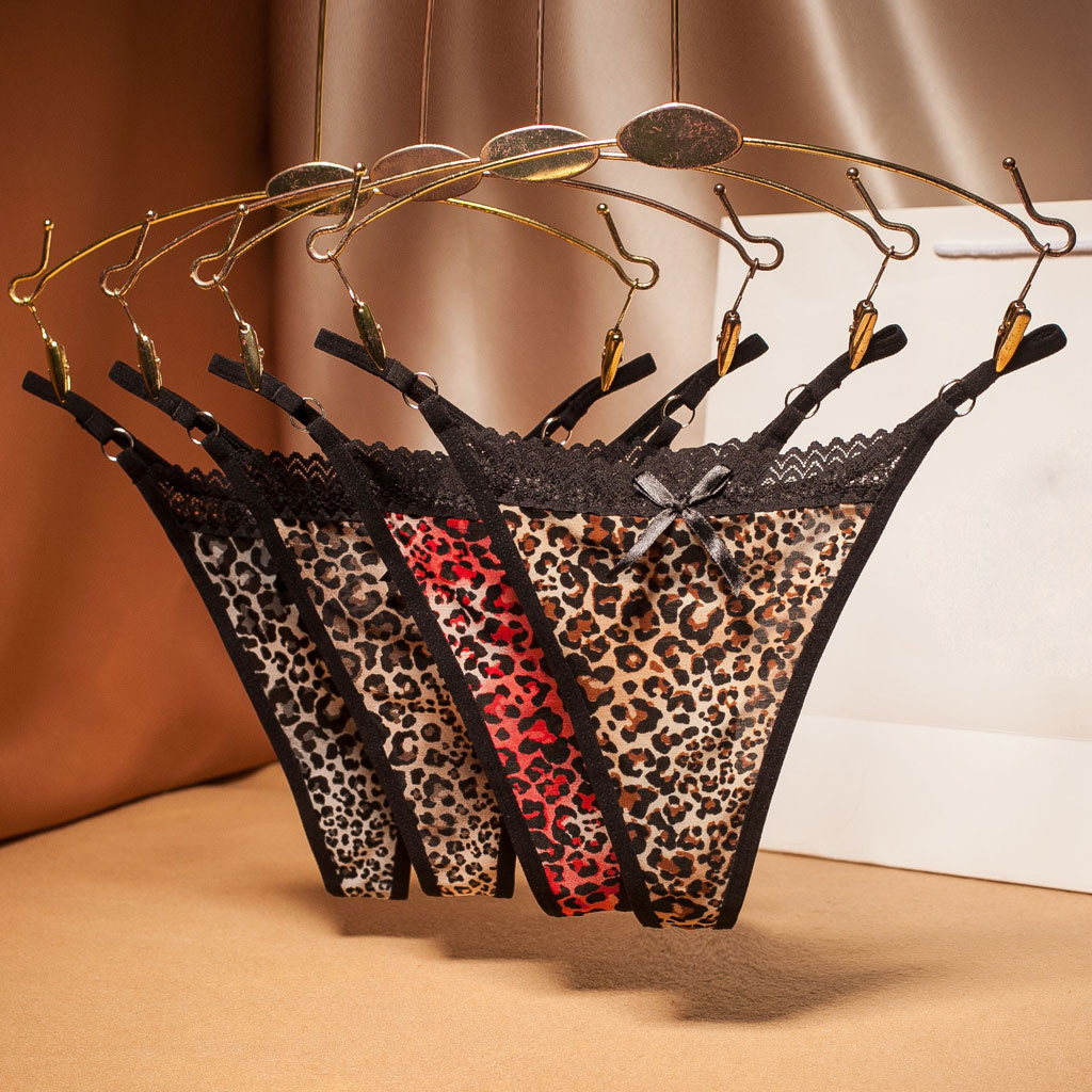 Sexy Leopard Printed Panties G-string Briefs for Women Lace Lingerie T-back Low Waist Underpants Lady Underwear Thongs Intimates