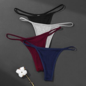 Women's Thong Sexy Panties Screw Cotton Briefs Female Thin Belt G-String Underwear Women Soft Breathable Solid Lingerie