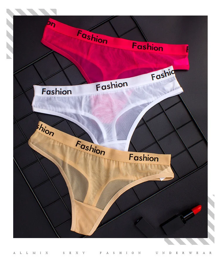 Sexy Ladies Cotton Mesh Transparent Panties Thongs String lingerie Fashion Low-Rise Women Underwear Seamless Briefs 1pcs yq01