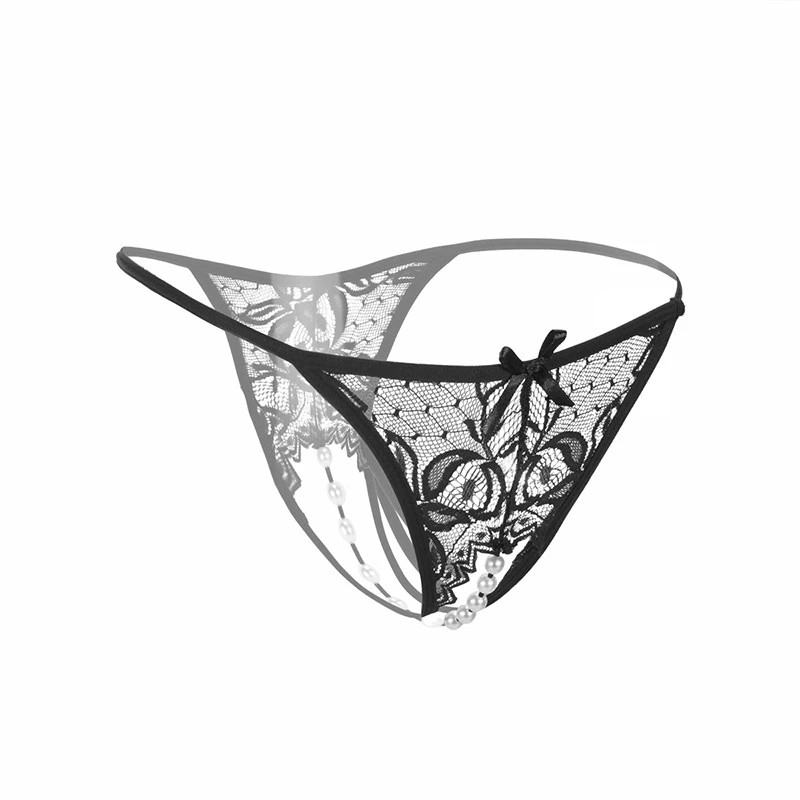Plus Size Lace Panties For Sex Open Crotch Briefs With Pearls Women Thongs And G strings Sexy Transparent Lingerie Underwear