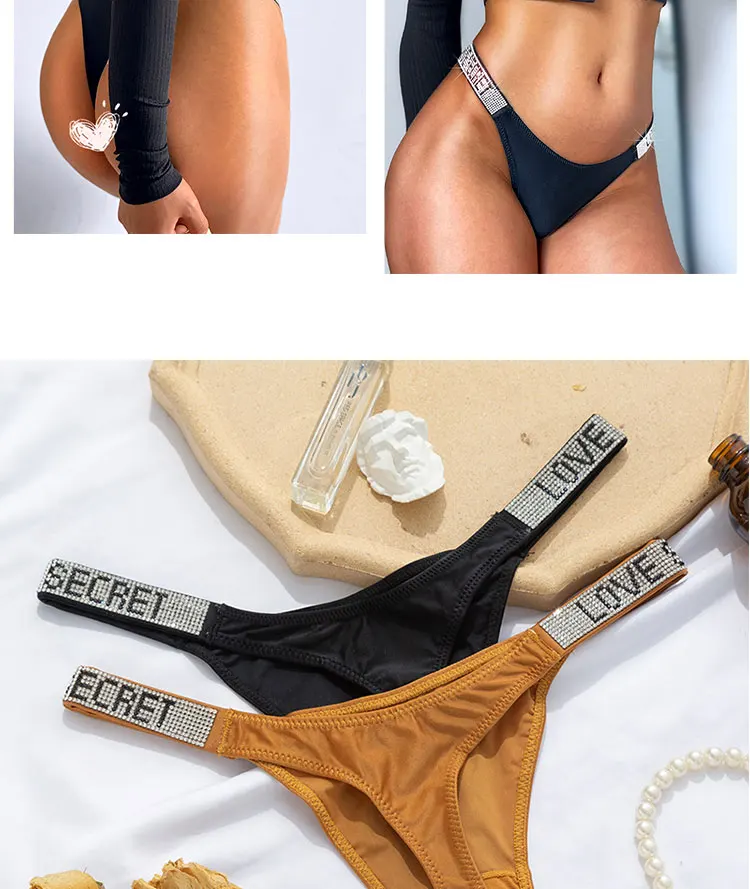 Sexy Women Pantie Crystal Rhinestone Letter Secret Underwear Fitness Gym Love Thongs Low Rise Tanga Female Push Up Lingerie