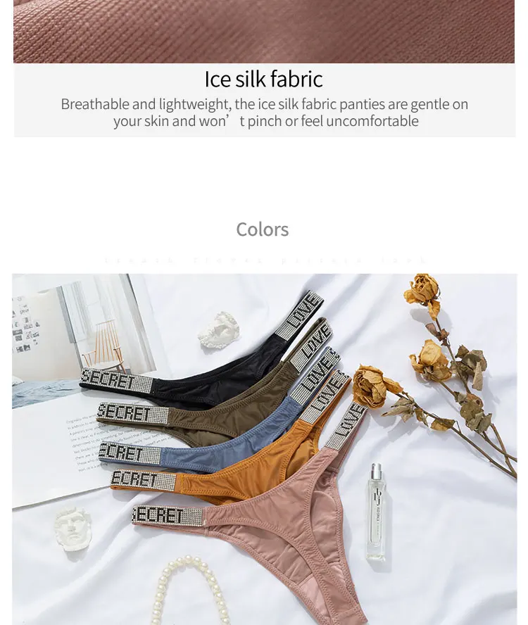 Sexy Women Pantie Crystal Rhinestone Letter Secret Underwear Fitness Gym Love Thongs Low Rise Tanga Female Push Up Lingerie