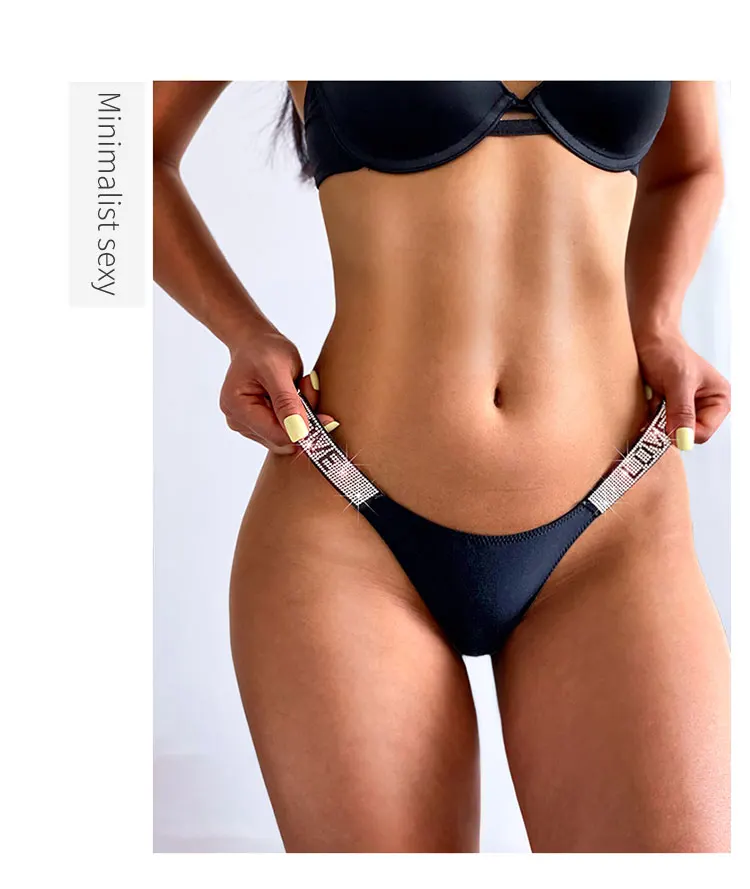 Sexy Women Pantie Crystal Rhinestone Letter Secret Underwear Fitness Gym Love Thongs Low Rise Tanga Female Push Up Lingerie