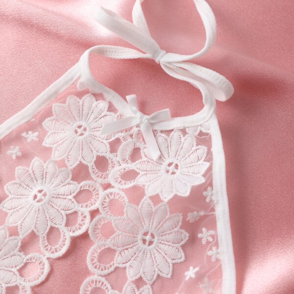 Women's Fancy Sexy Lingerie White Open Bra Hot Teddy Hollow Out Halter Backless Bodysuit Floral Embroidery Crotchless Underwear