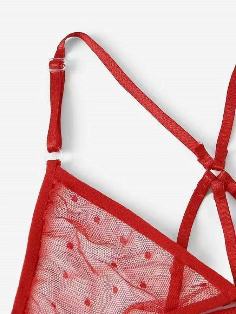 Women Lingerie Sexy Bra Thongs Garters Set Polka Dot Mesh Underwear Set Porn Sex Costumes Transparent Lace Lingerie Exotic Set Women Lingerie Sexy Bra Thongs Garters Set Polka Dot Mesh Underwear Set Porn Sex Costumes Transparent Lace Lingerie Exotic Set