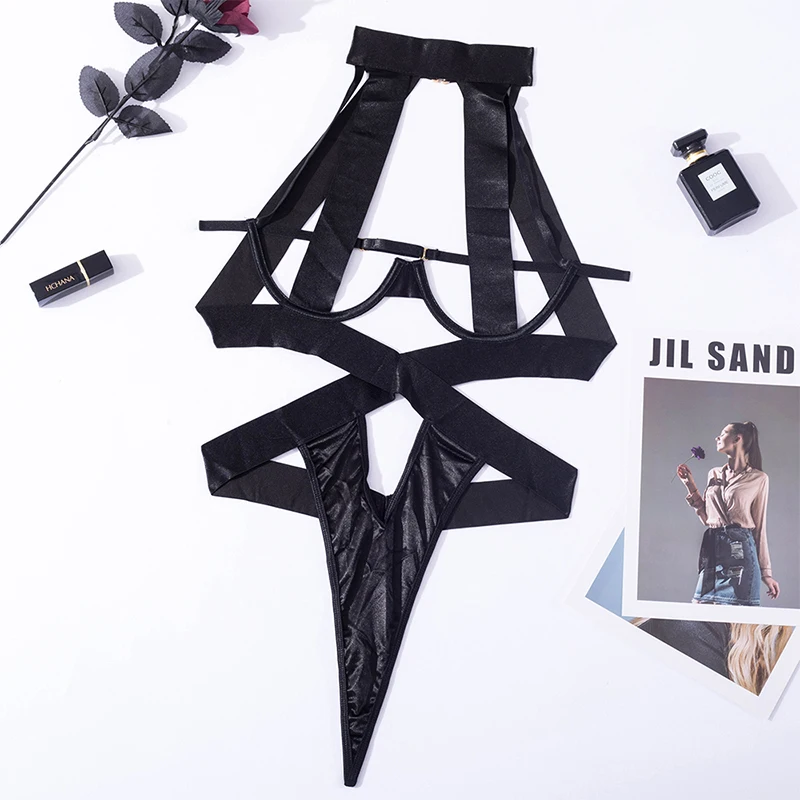Black Halter Sexy Lingerie Women Bandage One Piece Bra Sets Erotic Costumes Teddy Baby Doll Dress Push Up Underwear Set Bodysuit Black Halter Sexy Lingerie Women Bandage One Piece Bra Sets Erotic Costumes Teddy Baby Doll Dress Push Up Underwear Set Bodysuit
