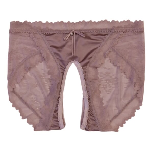 Women Sexy Briefs Lace Oil Shiny Satin Panties Open Crotch Underwear Ultra-thin Sheer Transparent Lingerie Erotic Knickers