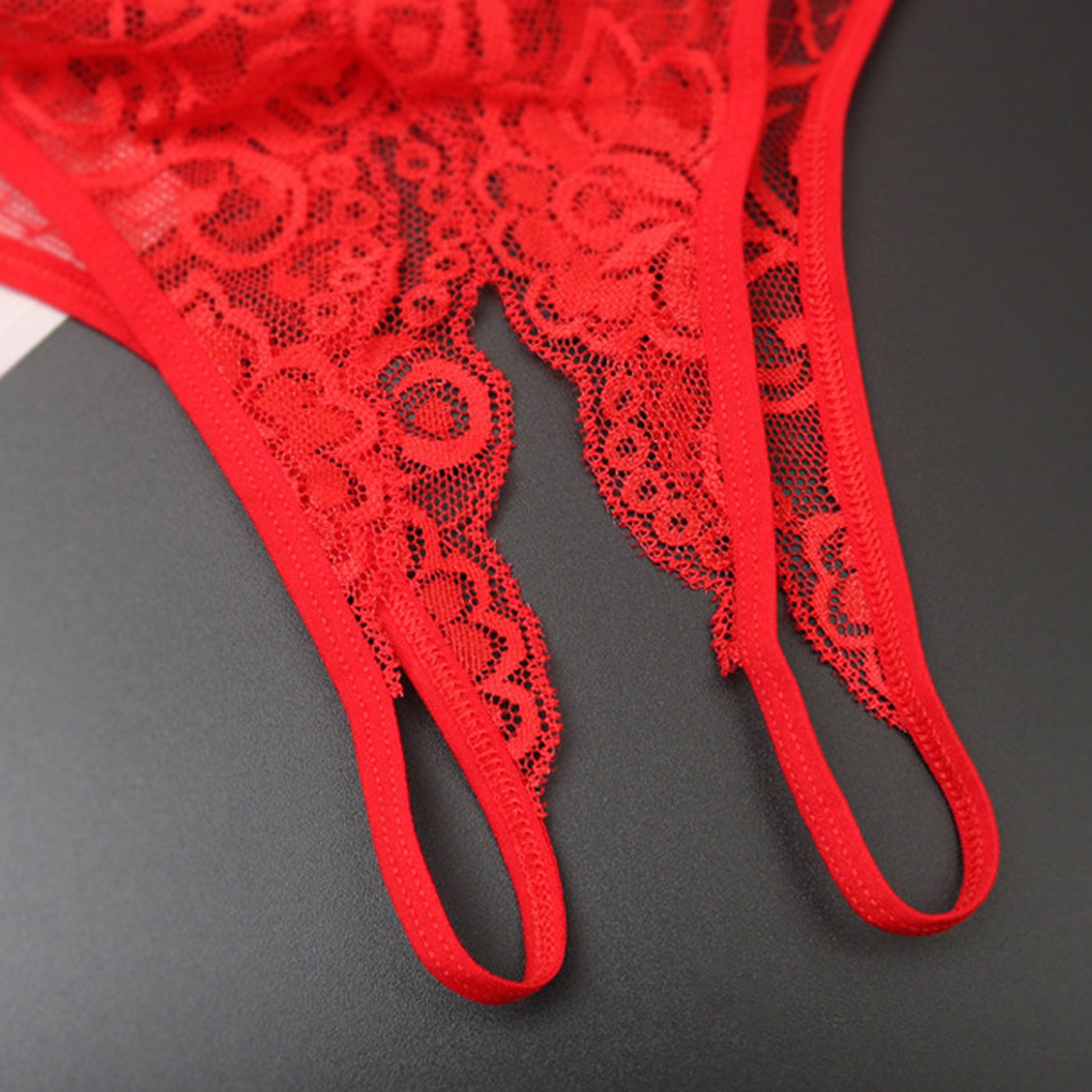 Women's Sexy Lace G-String Open Crotch Low Waist Thongs Embroidery Temptation T Back Solid Color Soft Lingerie For Ladies