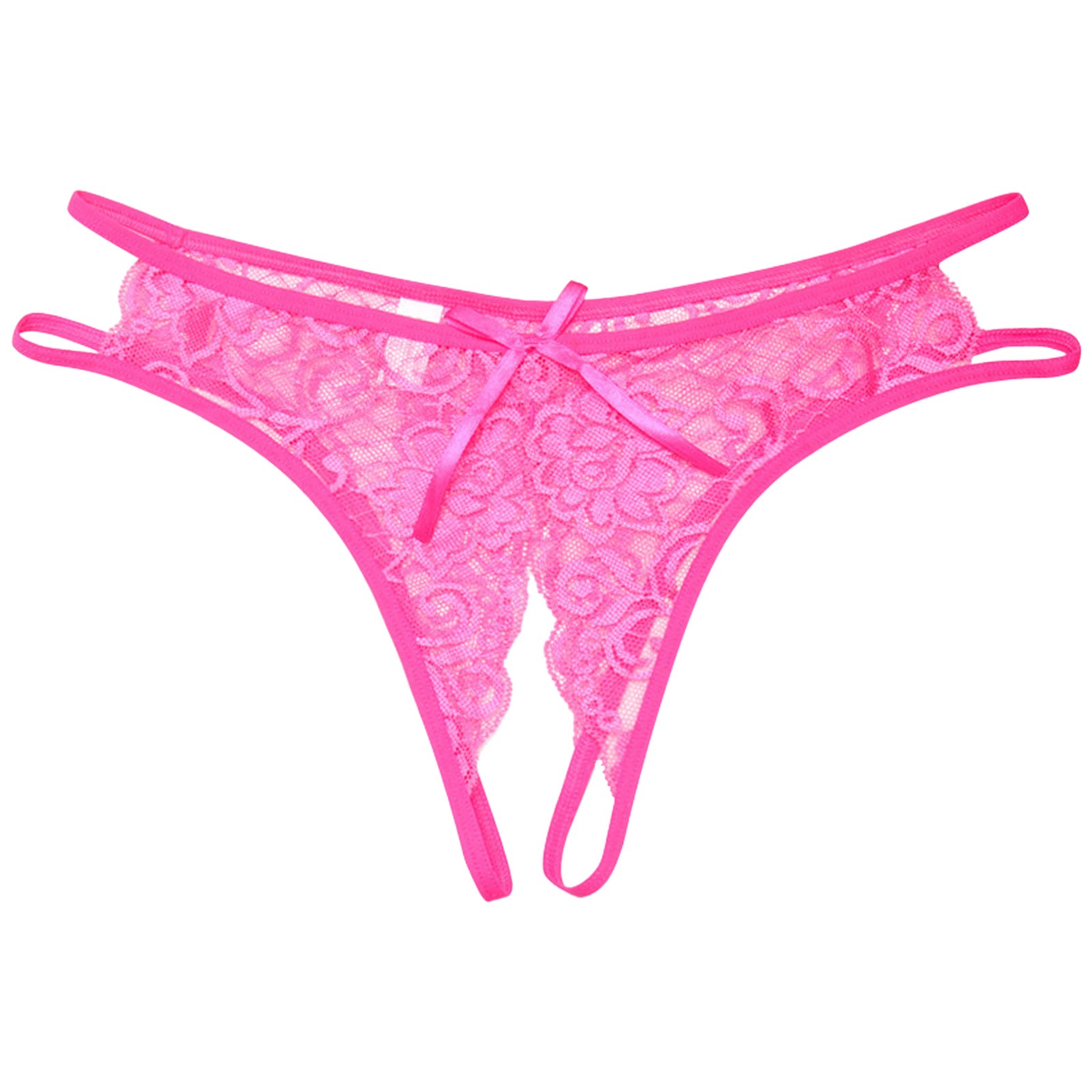Women's Sexy Lace G-String Open Crotch Low Waist Thongs Embroidery Temptation T Back Solid Color Soft Lingerie For Ladies