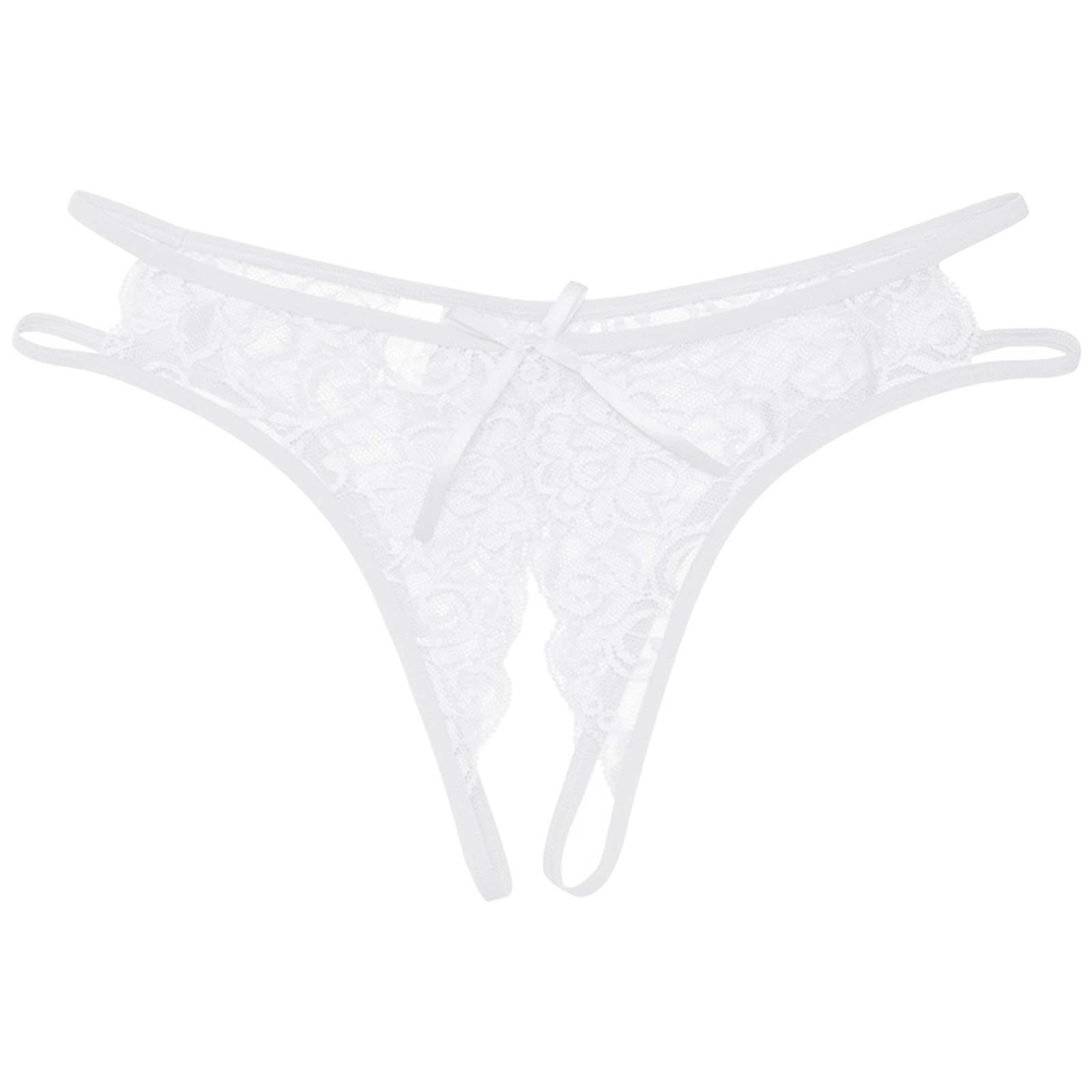 Women's Sexy Lace G-String Open Crotch Low Waist Thongs Embroidery Temptation T Back Solid Color Soft Lingerie For Ladies