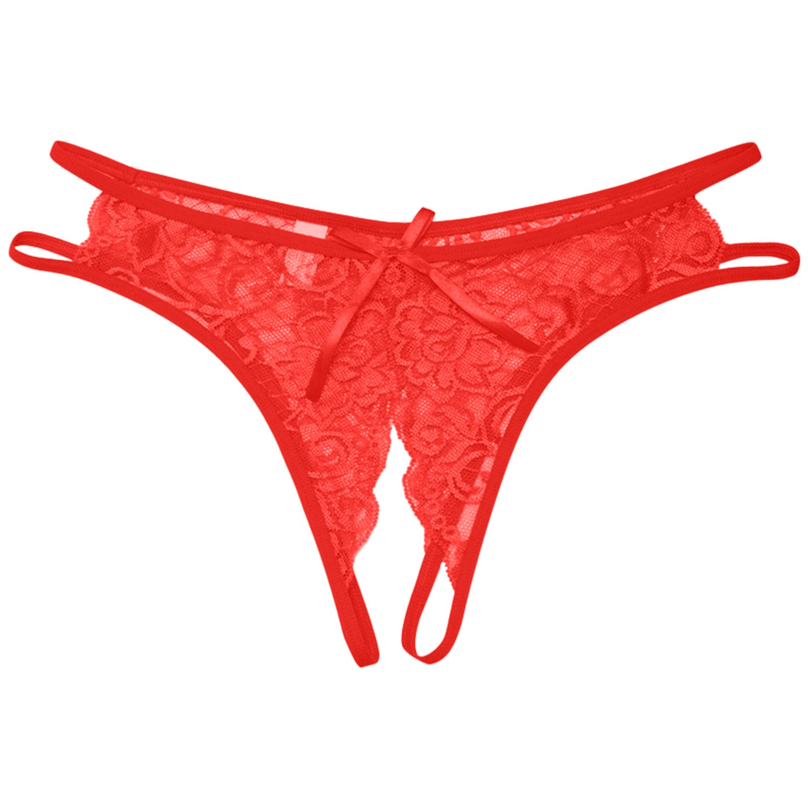 Women's Sexy Lace G-String Open Crotch Low Waist Thongs Embroidery Temptation T Back Solid Color Soft Lingerie For Ladies