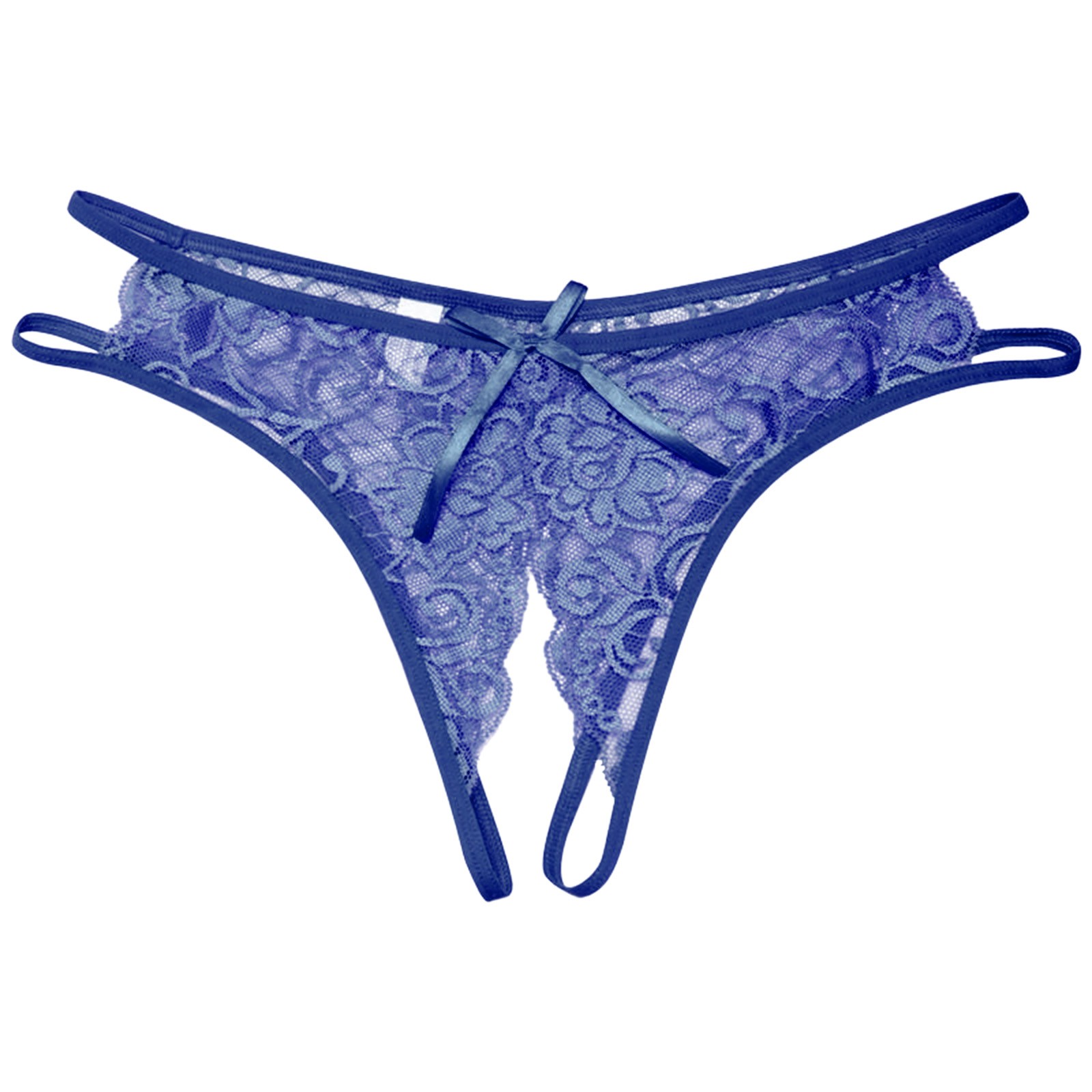 Women's Sexy Lace G-String Open Crotch Low Waist Thongs Embroidery Temptation T Back Solid Color Soft Lingerie For Ladies
