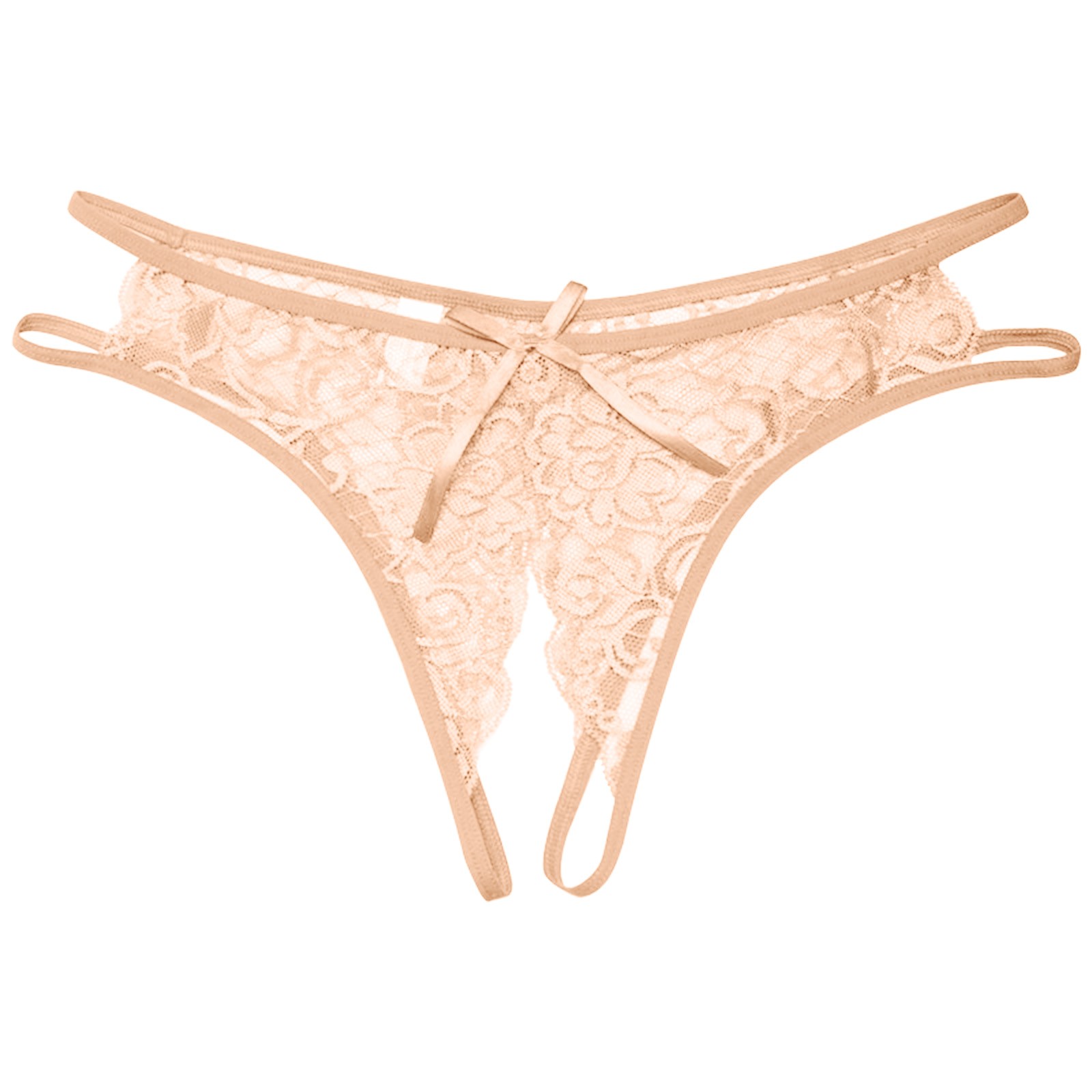 Women's Sexy Lace G-String Open Crotch Low Waist Thongs Embroidery Temptation T Back Solid Color Soft Lingerie For Ladies