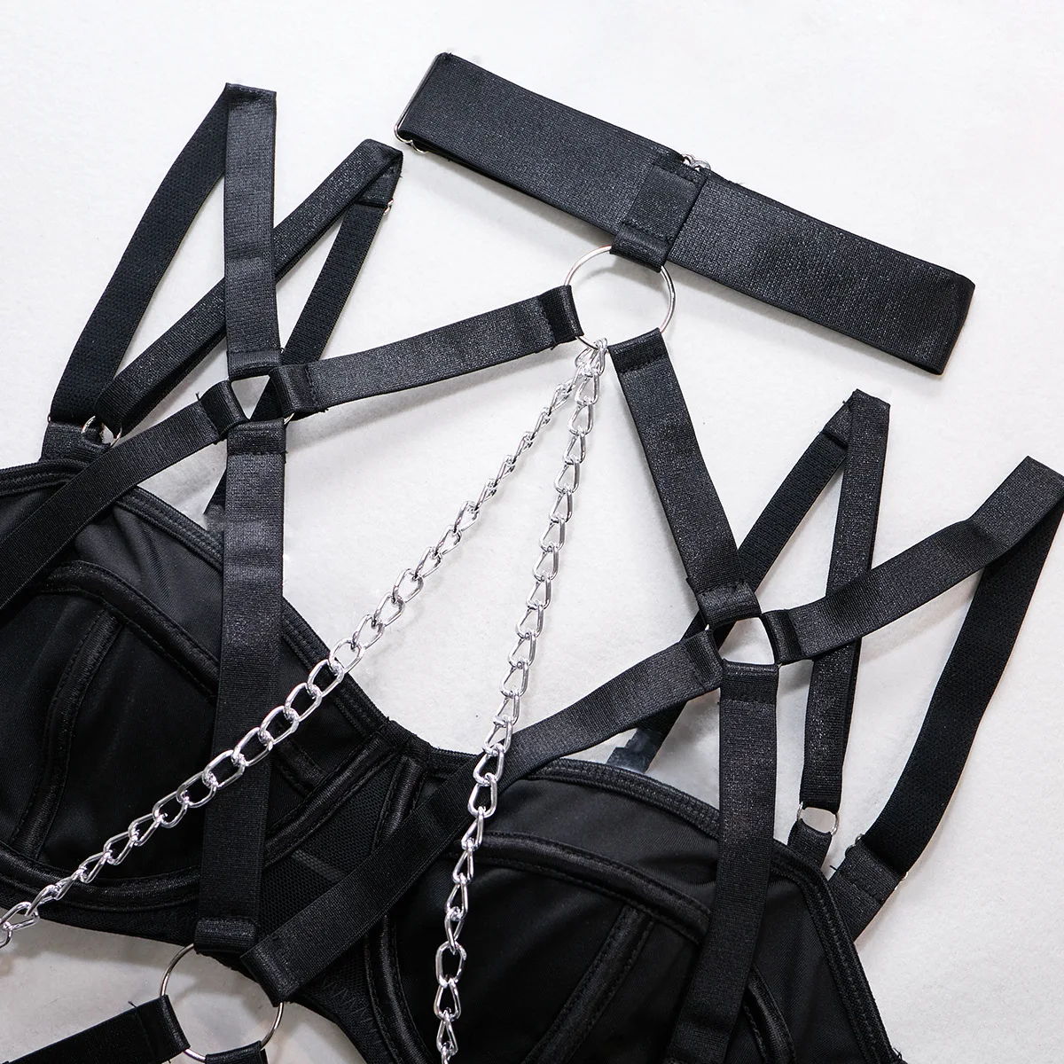 SINGREINY Female Fashion Erotic Bra& Briefs Suits Underwear Sensual Retro Lingerie Halter Sexy Nightclub Chain 4 Pieces Sets SINGREINY Female Fashion Erotic Bra& Briefs Suits Underwear Sensual Retro Lingerie Halter Sexy Nightclub Chain 4 Pieces Sets