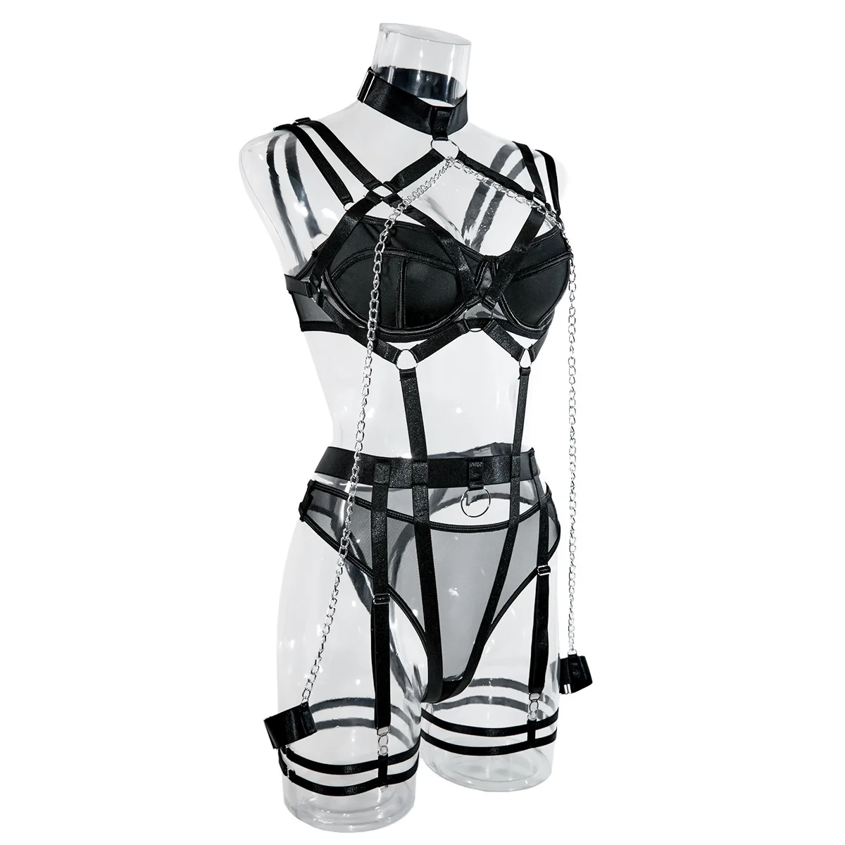 SINGREINY Female Fashion Erotic Bra& Briefs Suits Underwear Sensual Retro Lingerie Halter Sexy Nightclub Chain 4 Pieces Sets SINGREINY Female Fashion Erotic Bra& Briefs Suits Underwear Sensual Retro Lingerie Halter Sexy Nightclub Chain 4 Pieces Sets