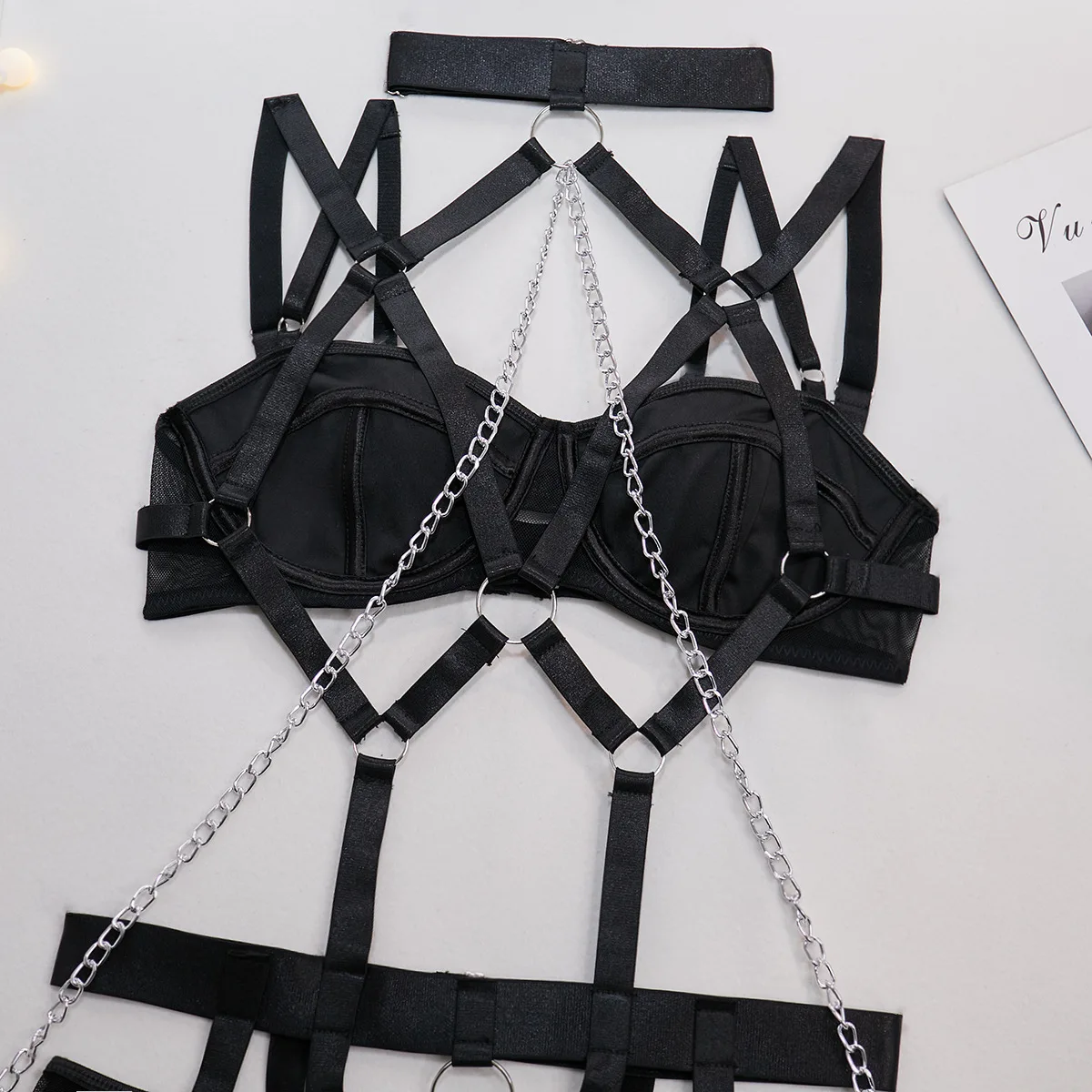 SINGREINY Female Fashion Erotic Bra& Briefs Suits Underwear Sensual Retro Lingerie Halter Sexy Nightclub Chain 4 Pieces Sets SINGREINY Female Fashion Erotic Bra& Briefs Suits Underwear Sensual Retro Lingerie Halter Sexy Nightclub Chain 4 Pieces Sets