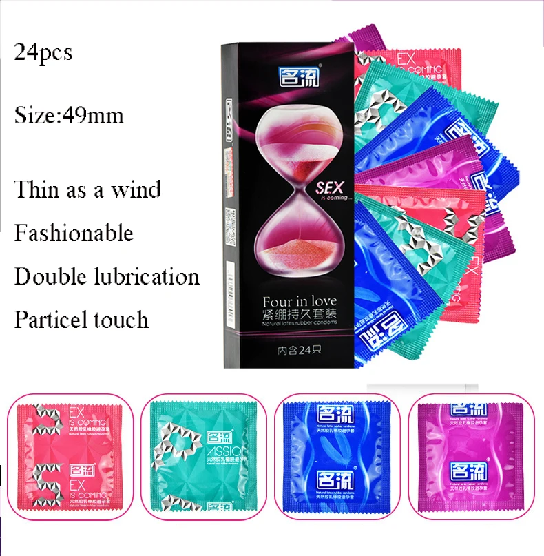 30/24 Pcs 4 Types Condoms Natural Latex Adult Safer Super Lubricated Ultra Thin Penis Sleeve Contraception for Men Sex Toys