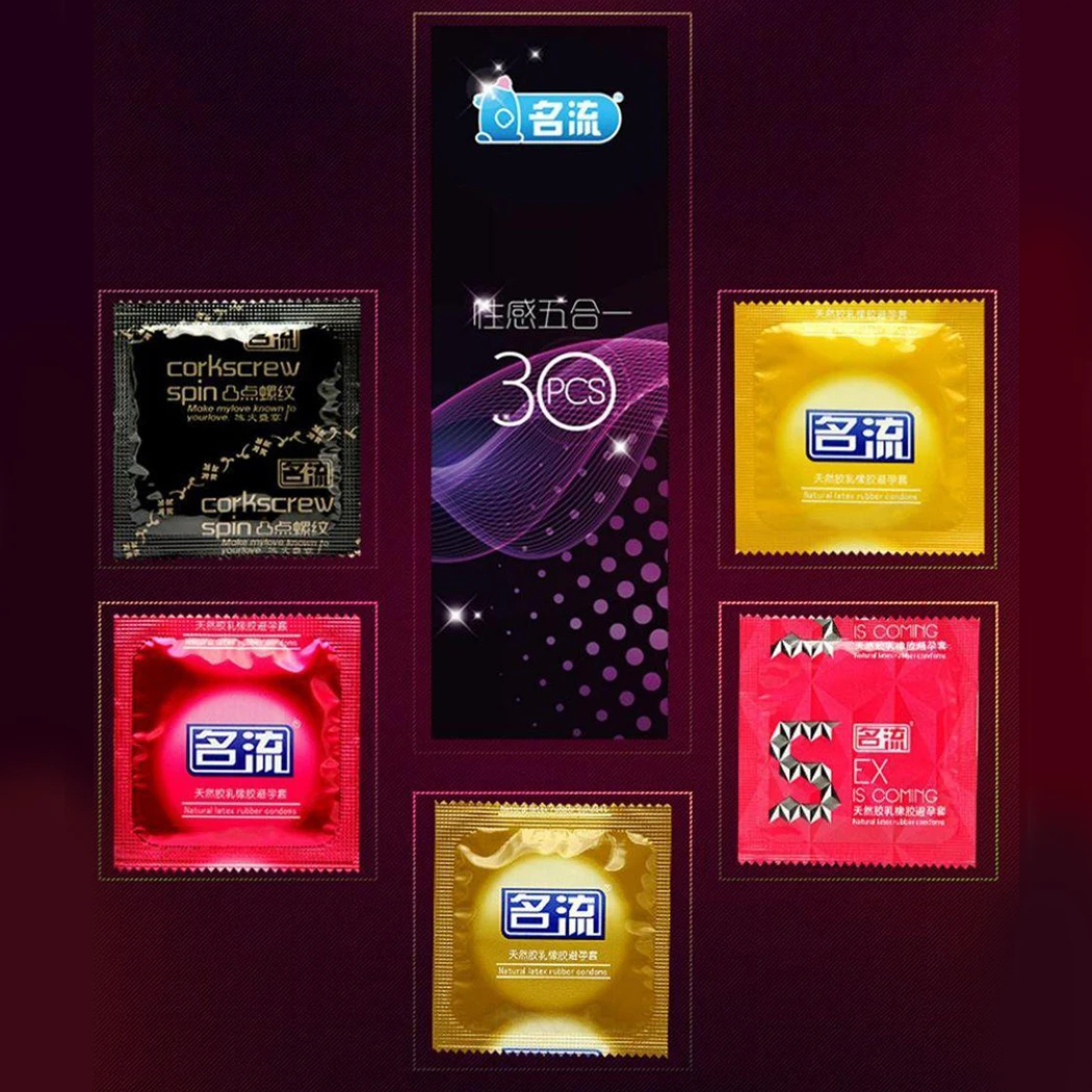 30/24 Pcs 4 Types Condoms Natural Latex Adult Safer Super Lubricated Ultra Thin Penis Sleeve Contraception for Men Sex Toys