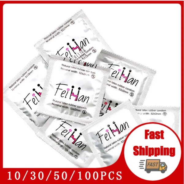 Smooth Natural Latex Condom Ultra Thin Condoms Sex Tools Penis Sleeve for Men Contraception Sex Product Condones 100/50/30/10Pcs