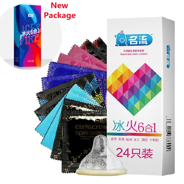 24/96PCS Ice Fire Condoms Sex Toys For Men Adult Penis Sleeve High Quality Six Kinds Condom Couple Contraception Sexy Supplies