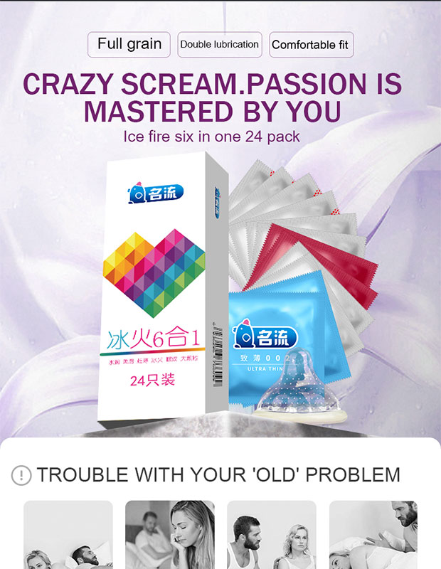 24/96PCS Ice Fire Condoms Sex Toys For Men Adult Penis Sleeve High Quality Six Kinds Condom Couple Contraception Sexy Supplies