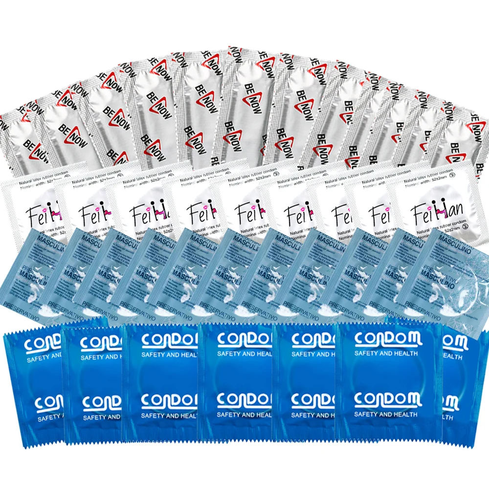 50/100pcs Ultra Thin Condom 52mm Width Hyaluronic Acid Lubrication Penis Sleeves Contraception Supplies Adults Safer Sex Toy