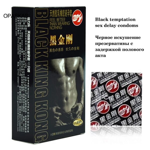 Black Condoms for Men Delay Ejaculation Latex Penis Sleeve Long Lasting Vaginal Condoms Adults Sexulaes Toys Safer Contraception