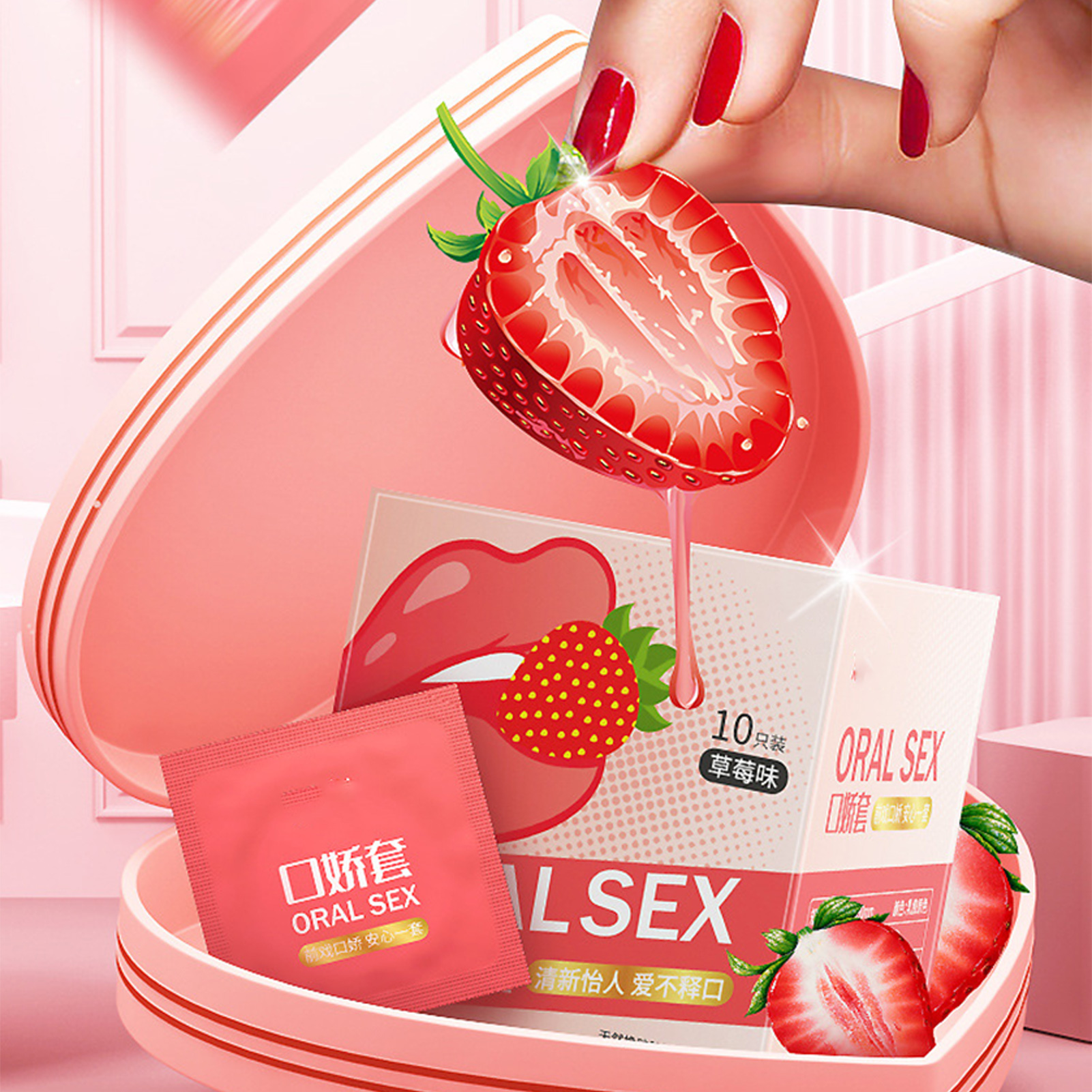Oral Sex Condoms 10pcs Sex Toys Strawberry Flavor Passionate Contraception Sex Accessories for Men Orgasm Sex Life Sexshop 18+