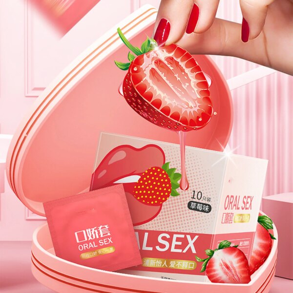 Oral Sex Condoms 10pcs Sex Toys Strawberry Flavor Passionate Contraception Sex Accessories for Men Orgasm Sex Life Sexshop 18+