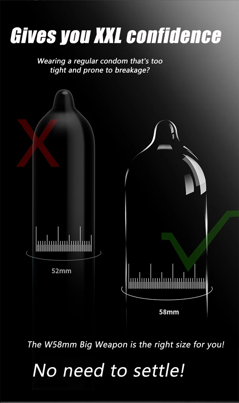 55/56/58/60mm Large Size Condom Natural Latex 50pcs Intimate Penis Sleeves Long Lasting for Men Adult Product Couple Sex Toys