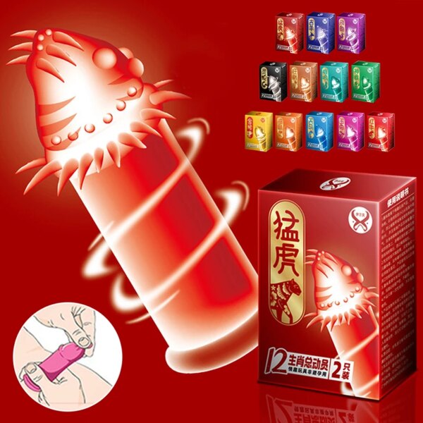 2PCS Natural Latex Condoms For Men Delay Sex 3D Large Particles Penis Sleeve Contraception Supplies Adults Sex Toys